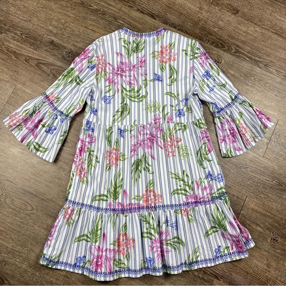 Tommy Bahama Dress Women XS White Floral Boho Tiered Balloon Sleeve Tassel Rayon - Picture 6 of 8